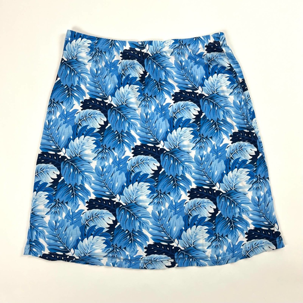 Vintage Blue Leaves Knee Length Skirt